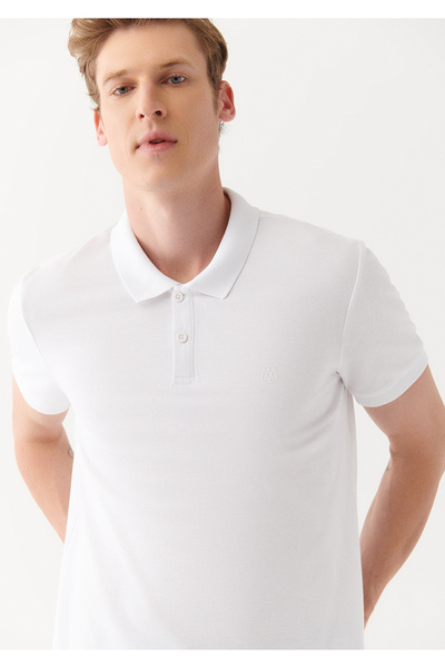 Mavi Weißes Polo-T-Shirt mit gesticktem Seal-Logo, schmale Passform 88043620