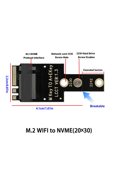 Choice 22x30 M.2 WiFi wireless network card A+E KEY bit to 2230 NVME hard dri...