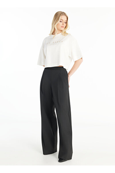 Ted Baker SİYAH YÜNLÜ BELİ LASTİKLİ GENİŞ PAÇA PANTOLON