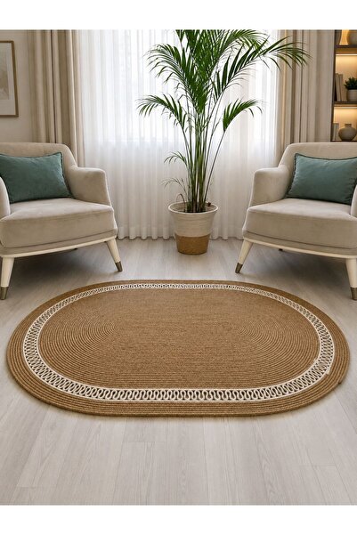 ModaCardin jüt Hasır görünümlü Desenli Modern El Örgüsü oval Halı Kilim