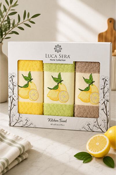 Luca Sera Hediyelik 3’lü Nakışlı Mutfak Havlusu Seti 40x60 cm