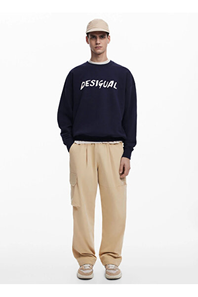 Desigual Lacivert Erkek Regular Fit Yazı Baskılı Sweatshirt 25WMSK05_SWEAT_PHIL