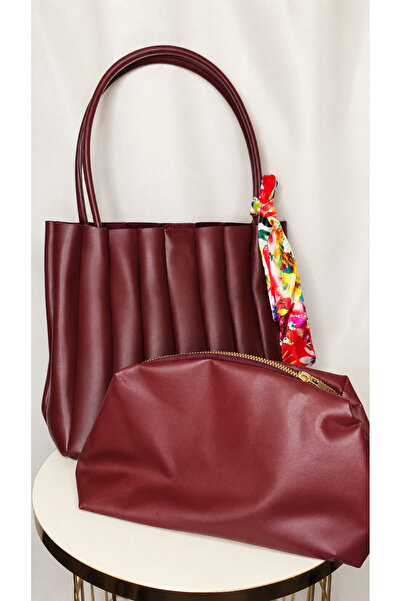 ByKübra Burgundy Large Makeup Bag Set of 2 Women's Shoulder and Shoulder Bags