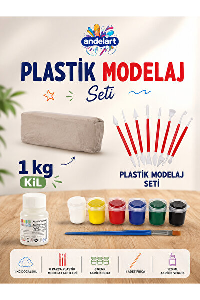 andelart 1 kg Seramik Hamuru Seti, Kil hamuru, modelaj seti , havayla kuruyan...