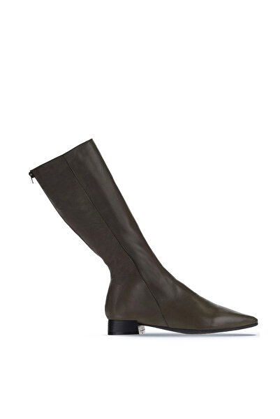 Khaki Women's Leather Flat Boots 01wr3010