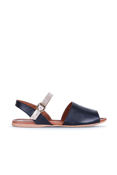 Bueno Shoes Μαύρα γυναικεία φλατ σανδάλια από δέρμα βιζόν 01wn0715
