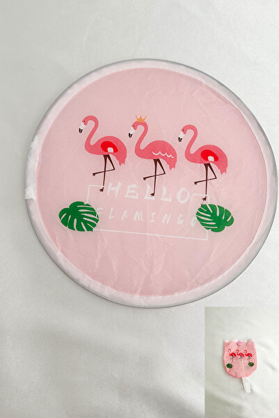 Modex Pembe Üçlü Flamingo Desen Katlanabilir Çantalı Yelpaze (21*21)