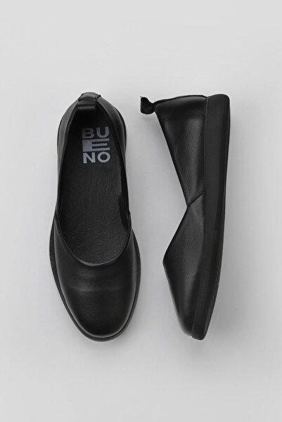 BUENO Black Leather Women's Flat Ballerinas 01Wy1507