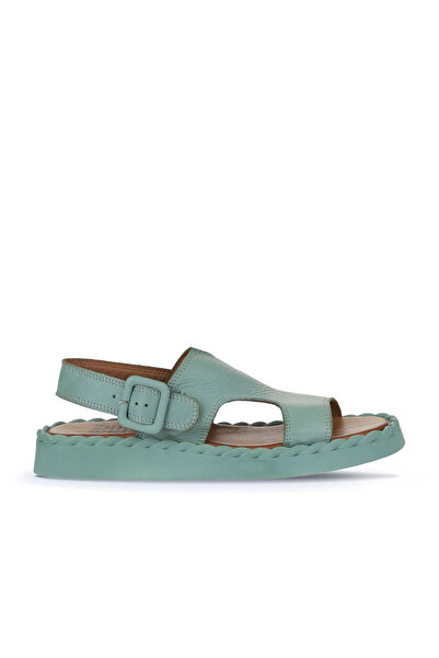 Bueno Shoes Πράσινα ανοιχτόχρωμα δερμάτινα γυναικεία φλατ σανδάλια 01wy9104