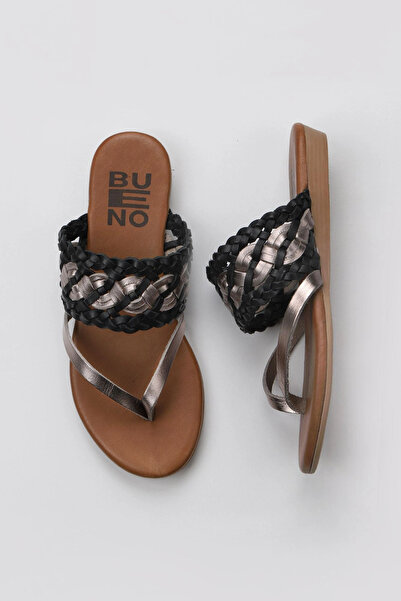 Bueno Shoes Flip-flops de damă din piele lucioasă gri și neagră 01wu7448