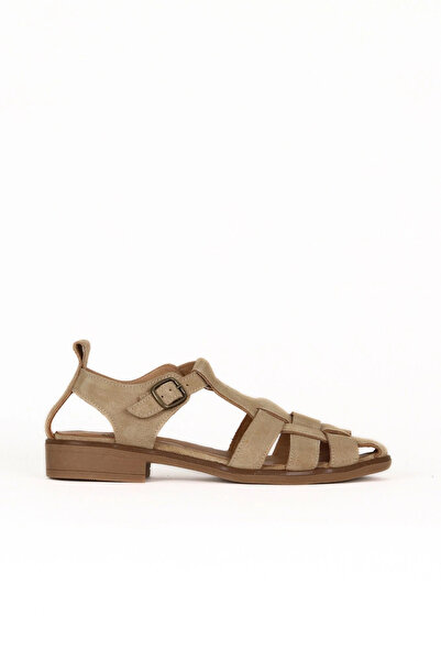 Bueno Shoes صندل نسائي بكعب عالٍ من جلد الغزال البني الفاتح 01we2200