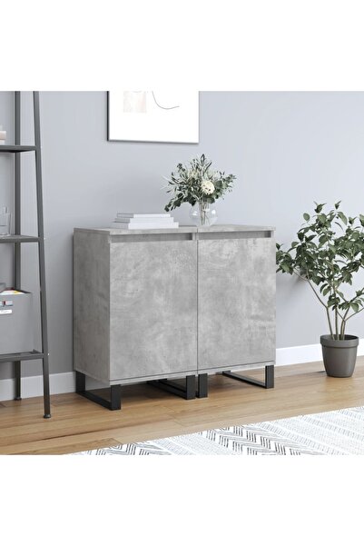 Concept Servante, 2 buc., gri beton, 40x35x70 cm, lemn prelucrat