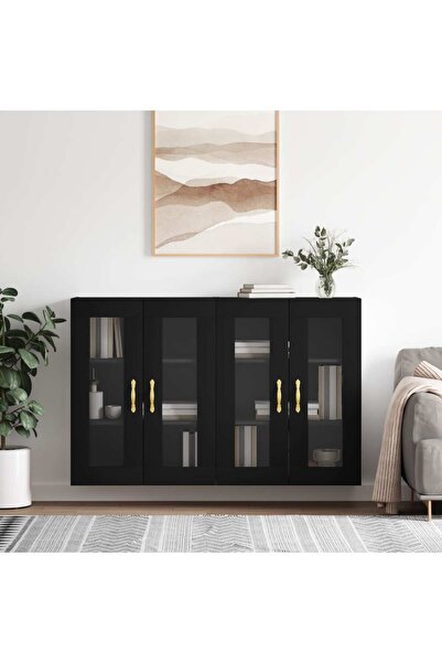 Concept Dulapuri montate pe perete, 2 buc, negru, lemn prelucrat