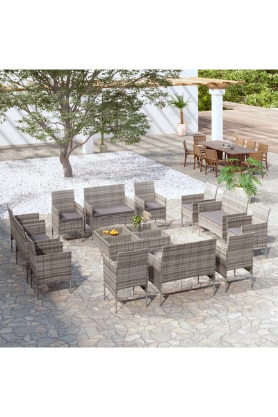 Concept Set mobilier de grădină cu perne, 16 piese, gri, poliratan