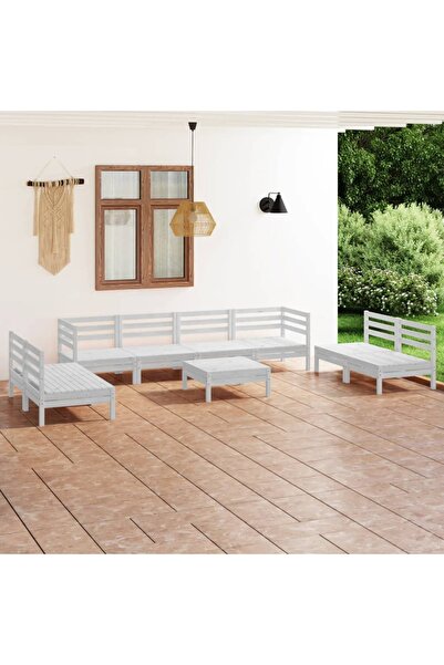 Concept Set mobilier de grădină, 9 piese, alb, lemn masiv de pin