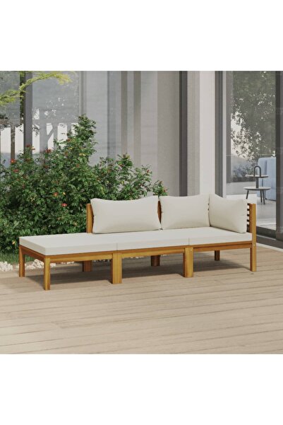 Concept Set mobilier grădină cu perne crem, 3 piese, lemn masiv acacia