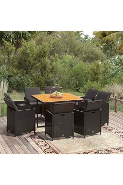 Concept Set mobilier de grădină cu perne, 9 piese, negru, poliratan