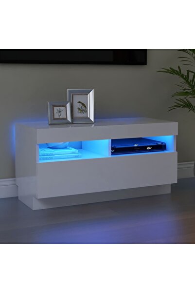 Concept Comodă TV cu lumini LED, alb extralucios, 80x35x40 cm