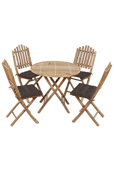 Concept Set mobilier de exterior pliabil, cu perne, 5 piese, bambus