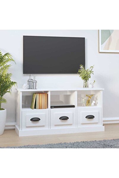 Concept Comodă TV, alb extralucios, 100x35x50 cm, lemn prelucrat