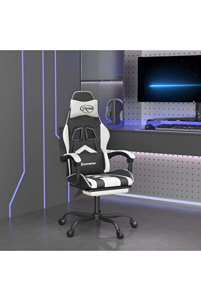 Concept Scaun de gaming cu suport picioare, negru/alb, piele ecologică