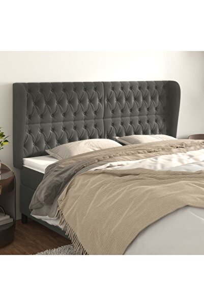 Concept Tăblie de pat cu aripioare gri închis 183x23x118/128 cm catifea