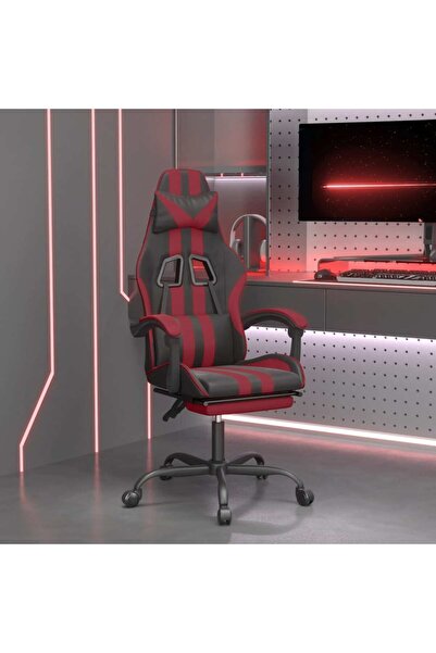 Concept Scaun de gaming cu suport picioare, negru/roșu vin, piele