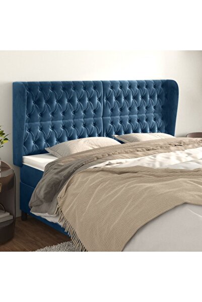 Concept Tăblie pat cu urechi albastru închis 203x23x118/128 cm catifea