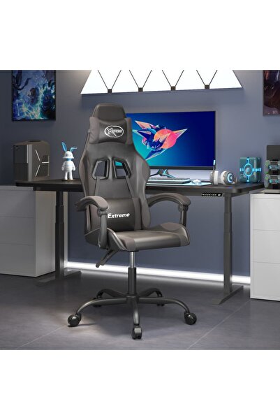 Concept Scaun de gaming pivotant, negru și gri, piele ecologică