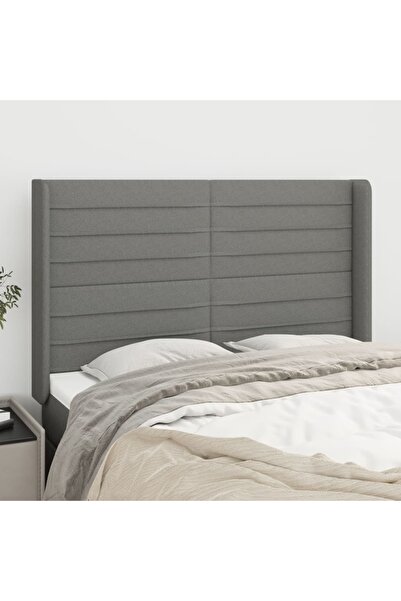 Concept Tăblie de pat cu aripioare gri închis 147x16x118/128 cm textil