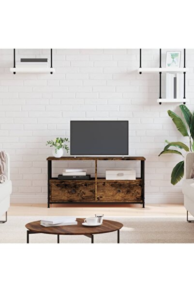 Concept Comodă TV, stejar afumat, 90x33x45 cm, lemn prelucrat & fier