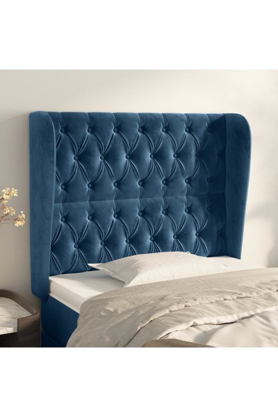 Concept Tăblie pat cu urechi albastru închis 103x23x118/128cm catifea
