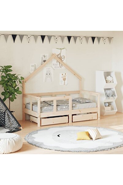 Concept Cadru de pat cu sertare de copii, 70x140 cm, lemn masiv de pin
