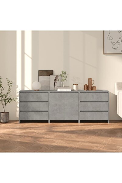 Concept Servantă 3 piese, gri beton, lemn compozit