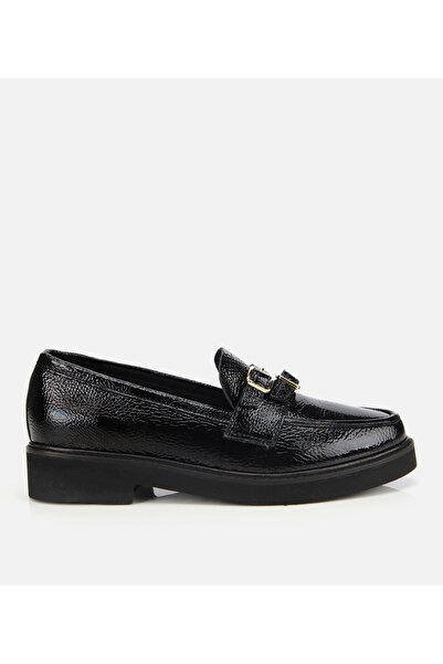 Hotiç Women's Patent Leather Black Buckle Classic Loafer
