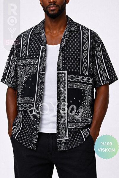 Men's Short Sleeve Shirt Patterned Short Sleeve Shirt Summer Shirt Men's Oversize Shirt Black Shirt