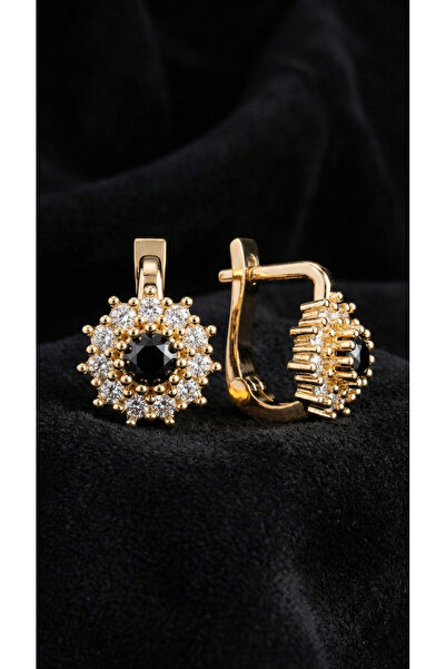 Roza Silver 925 Ayar Gümüş Oniks Taşlı Gold Yuvarlak Çocuk Küpesi