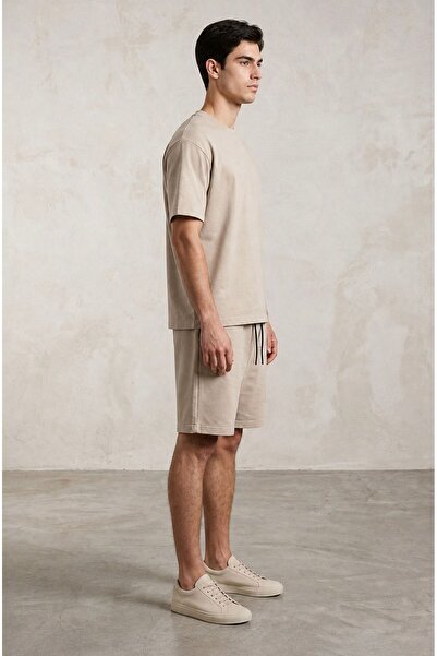 HZR wear Erkek 2'li Set Şort Tişört Takım Oversize Kalıp Pike Yumuşak Kumaş