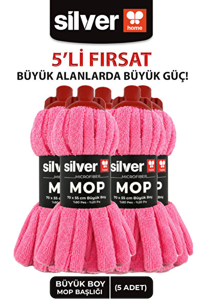 SİLVER HOME Mikrofiber Kıl Tüy Toplayan Mop Yedek Ucu Büyük Boy 70×55 cm Pemb...