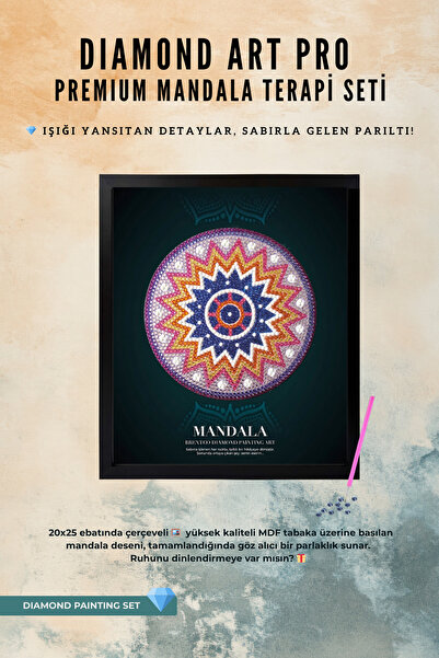 Brextco Store Mandala Terapi Seti Elmas Boyama | 20x25 cm MDF Çerçeveli & Pre...