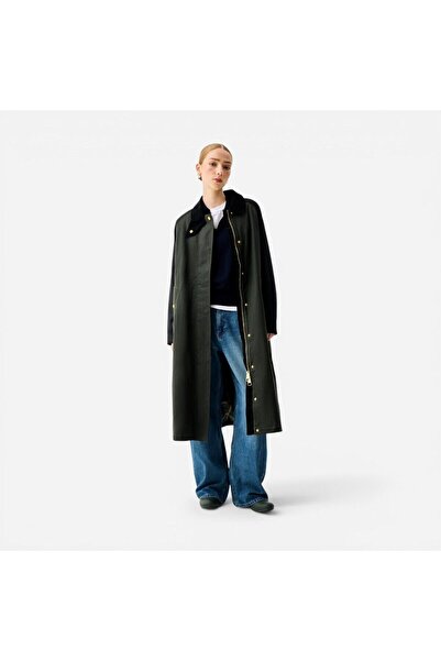 Hunter HARROW PATCH COLOUR BLOCK LONG WAXED JACKET Kadın Haki Trençkot HARW00...