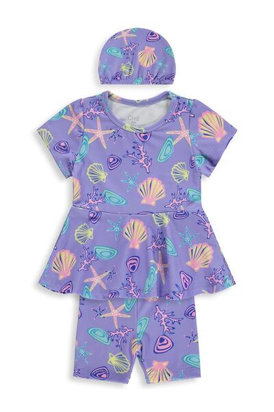Civil Baby Costum de baie cu imprimeu scoici de mare, 6-18 luni - Liliac