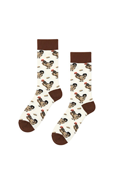 CARNAVAL SOCKS Horoz Desenli Krem Renkli Soket Çorap