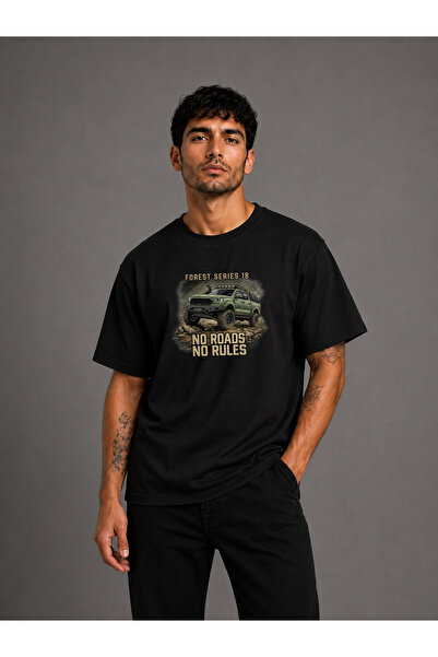 Arazi Aracı (Offroad) 18 Baskılı Oversize T-Shirt Erkek %100 Pamuk