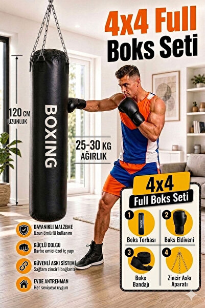 Spor Byfit 120 Cm X 35 Cm Siyah Boks Torbası + Boks Eldiveni + Boks Bandajı +...