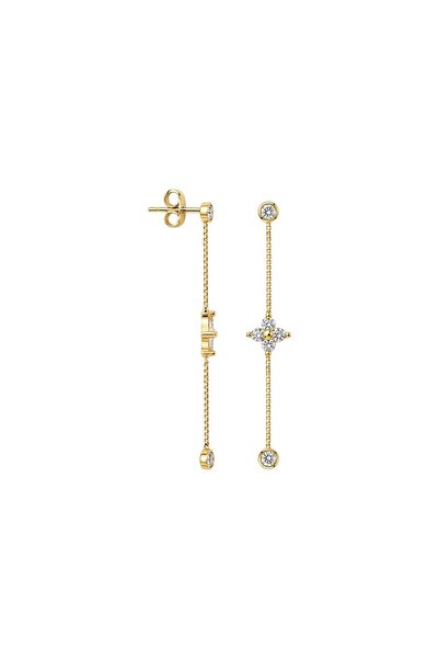 jelux silver Gümüş 925 Ayar Yonca Zirkon Taşlı Sallantılı Çivili Küpe
