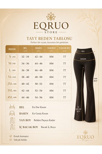 EQRUO TEKSTİL بنطلون نسائي عالي الخصر مريح ومرن واسع الأرجل SCUBA CREP TIGHTS