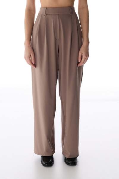 Penti Gray High Waist Pleated Casual Trousers