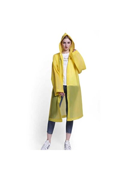 Sarı Kadın Erkek Yağmurluk Kapüşonlu Çıtçıtlı Eva Unisex Pratik Kapşonlu Yağmurluk XL Büyük Beden