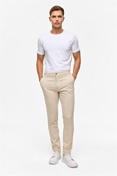 SÜVARİ Bej Slim Armürlü Pantolon